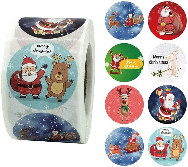 Marke: Zonfer Weihnachtsaufkleber, 1 Rolle 8 Entwürfe Runde Weihnachts-Aufkleber, Weihnachtsmann-Feiertags-Dekoration Umschlag Geschenk-briefpapier-Aufkleber — Geschenkverpackung