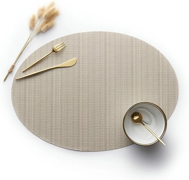 Besuche den Epinki-Store Epinki 2er Set Tischsets Platzsets Abwaschbar Natur Oval 45x32.5CM, 70% Vinyl 30% Polyester Platzmatten Weihnachten Oval mit Horizontale Streifen, Tischuntersetzer Abwaschbar Beige für Tisch Bar — Küche & Haushalt
