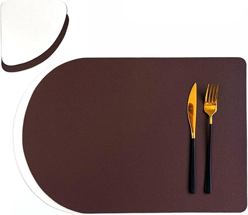 Besuche den Epinki-Store Epinki Tischsets Platzsets Abwaschbar mit Untersetzer Oval, 2Pcs Set 30x44CM Platzset rutschfest Umkehrbar Zweifarbig Einfarbig aus PU Leder, Tischuntersetzer Weihnachten Kaffee Weiß für Küche — Küche & Haushalt