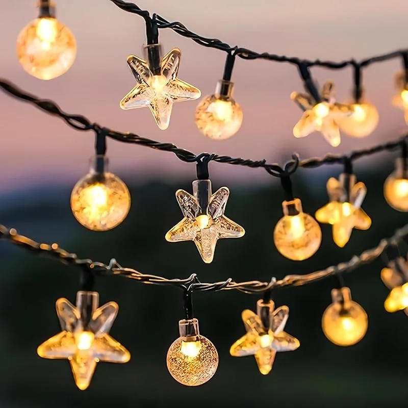 Marke: MUCHER MUCHER Solar Lichterkette Aussen, 9.5M 50 LED Solar 8 Modi Sterne Wasserdicht Innen und Aussen Solarlichterkette für Garten, Terrasse, Balkon, Hochzeit (Sterne & Kristall Kugeln) — Weihnachtsbeleuchtung