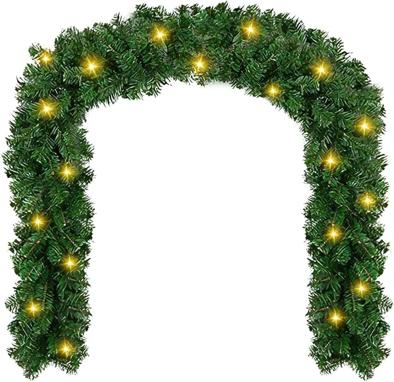 Besuche den Jaxguom-Store Weihnachtsgirlande mit Beleuchtung, 5m 100 LEDs Künstliche Tannengirlande Grün Innen Außen Weihnachtsdeko Weihnachten Deko für Treppe Wand, Warmweiß