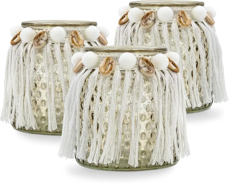 Besuche den Blümelhuber-Store Windlicht Set - 3 Maritime Teelichter mit Muscheln - Boho Windlichter für Drinnen und Draußen - Boho Hochzeitsdeko — Kerzenlicht Abendessen
