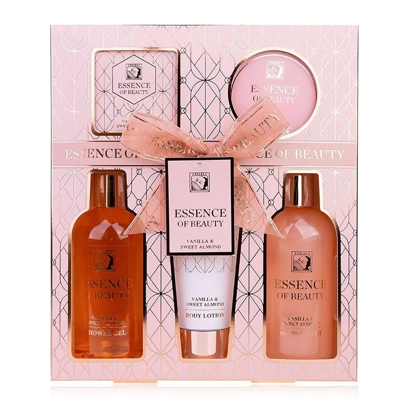 Besuche den accentra-Store SALSA - ESSENCE OF BEAUTY - Duschset Geschenkset für Frauen mit Duschgel, Schaumbad, Bodylotion, Peeling & Badesalz, Badeset als luxuriöse Geschenkidee für Damen Duft: Vanilla & Sweet Almond — Hautpflege