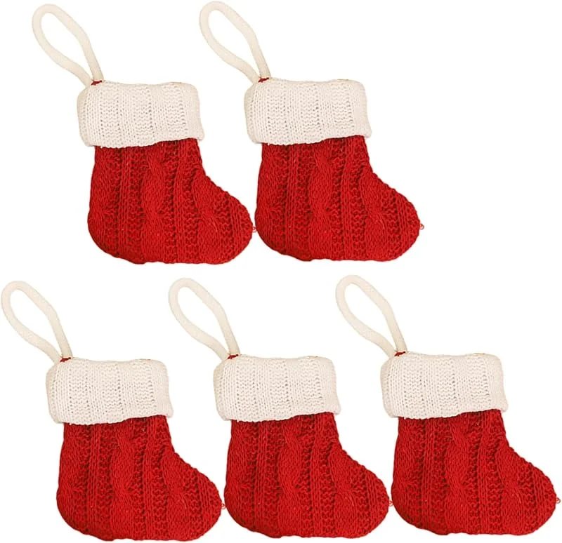 Marke: Joygoodta Mini -Weihnachtsstrümpfe 5pcs Klassische kleine gestrickte Weihnachtsstrümpfe hängen Kamindekoration für die Feiertagsfeier — Weihnachtsdeko