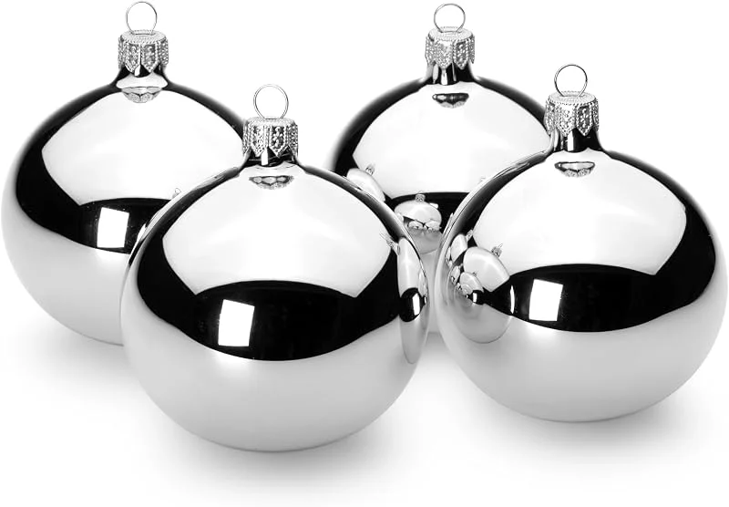 Besuche den SIKORA-Store SIKORA Essentials Klassische Christbaumkugeln aus Glas - Hochglanz - 6 Farben 3 Größen Premium Qualität, Farbe, Modell:Silber Hochglanz 4er Set, Höhe in cm:8 cm — Weihnachtsdeko