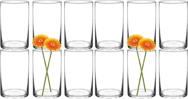 Marke: HYCKee 6er Set klare Vasen, 15 x 9 cm zylindrische Glasvase, minimalistische dekorative Vase für Kerzen, Blumen, Muscheln, Perlen, Windlichter Tischdekoration (Packung mit 2) — Kerzenlicht Abendessen
