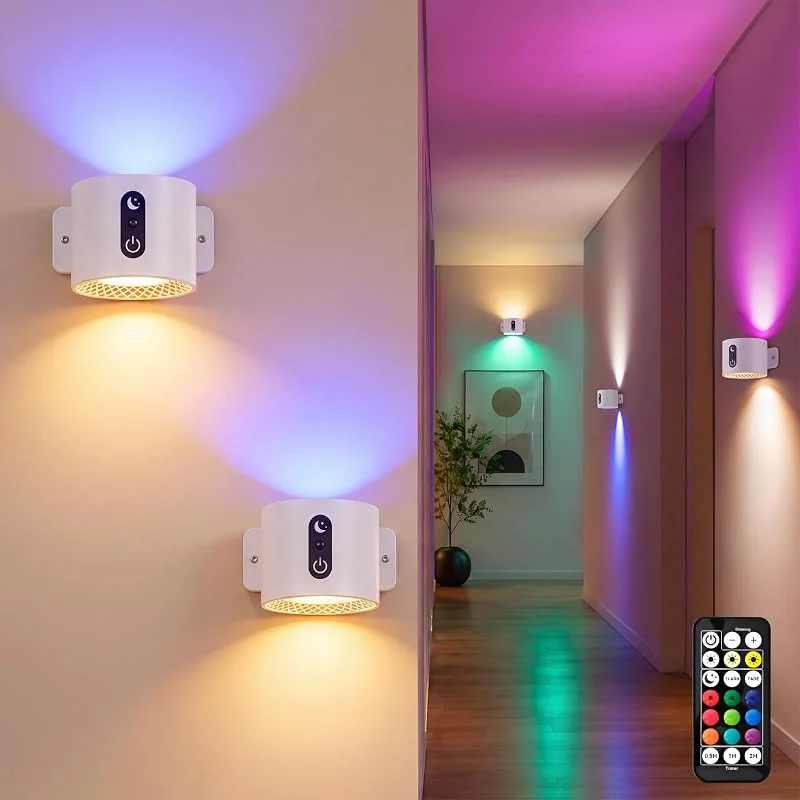 Besuche den LuminexDesigns-Store LuminexDesigns 2ER LED Wandleuchte Innen Akku RGB mit Fernbedienung — Kerzenlicht Abendessen