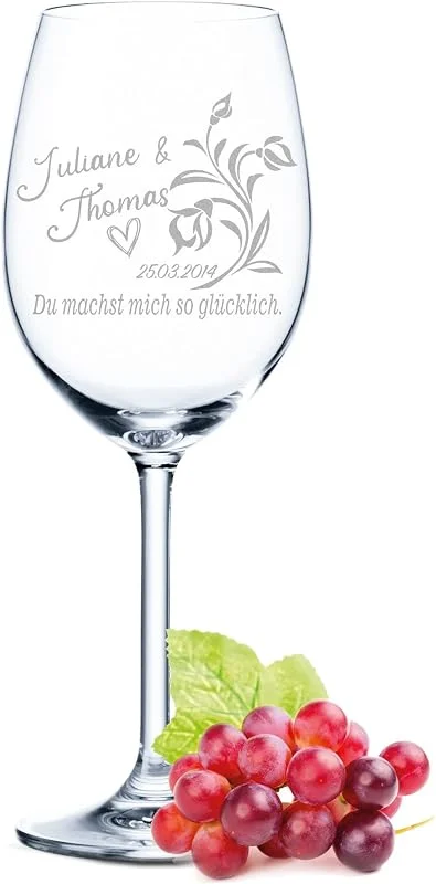 Besuche den GRAVURZEILE-Store GRAVURZEILE Weinglas - Du machst mich so glücklich - personalisierte Gravur von Namen & Datum - Geschenk für Sie & Ihn - Liebesbeweis Geschenk für den Valentinstag — Wein und Festtafel