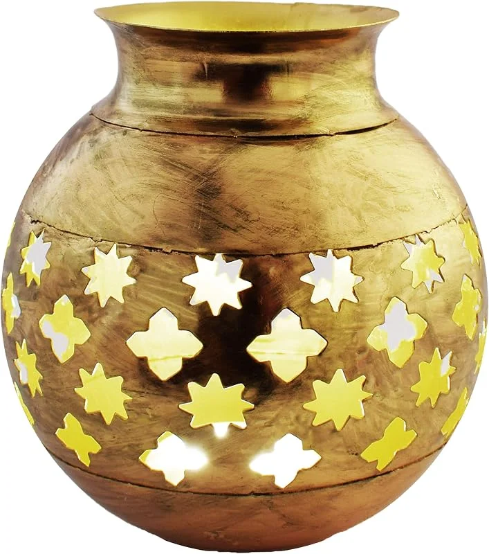 Besuche den Marrakesch Orient & Mediterran Interior-Store Windlicht Laterne Arabica im Orient-Design aus Metall, in Gold 18 cm — Kerzenlicht Abendessen