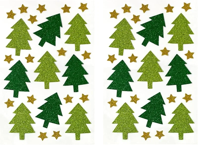 Besuche den Oblique Unique-Store Oblique Unique 50 Weihnachtsbaum Sticker & Sterne - Selbstklebende Glitzer Deko Aufkleber in Grün Gold - Tannenbaum Sticker Set für Weihnachten Basteln Geschenke & Weihnachtskarten Weihnachtsdeko — Geschenkverpackung