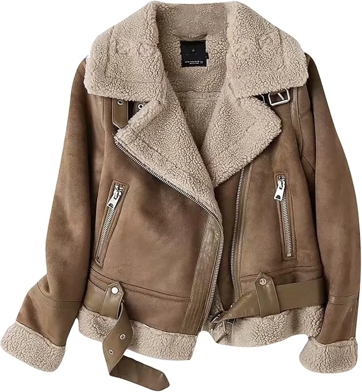 Besuche den Ansenesna-Store Ansenesna Winterjacke Damen Warm Gefüttert Wintermantel Innen Mit Fell Motorrad Jacke Winter Mantel Frauen Fellkragen Dicke Damen-Jacken Ohne Kapuze Wildleder Lederjacke Schwarz Ledermantel — Heizkleidung