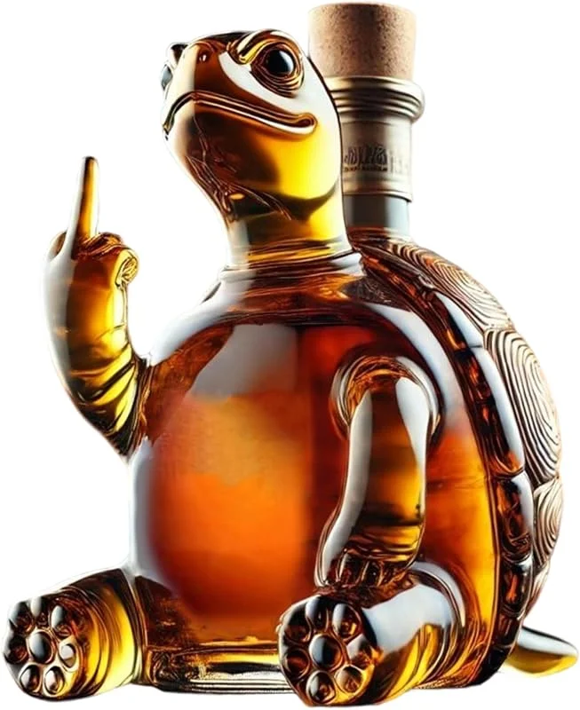 Marke: AZIDWERYQ Whisky-Dekanter, 350 ml Schildkröten-Weindekanter zeigt seinen Mittelfinger, 5, 1 x 5, 1 x 7, transparente Glas-Whisky-Flasche mit Stopfen für — Wein und Festtafel