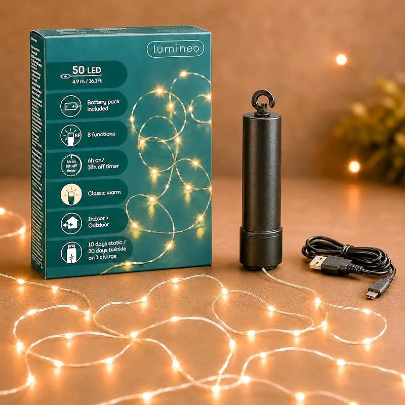Marke: Lumineo LED Draht Lichterkette 4, 9m Duracharge 50 Micro-LEDs Klassisch Warm — Weihnachtsbeleuchtung