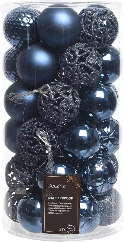 Marke: Kaemingk KAE Weihnachtskugeln Kunststoff 6cm x 37er Set mit Ornamenten (Marineblau) — Weihnachtsdeko