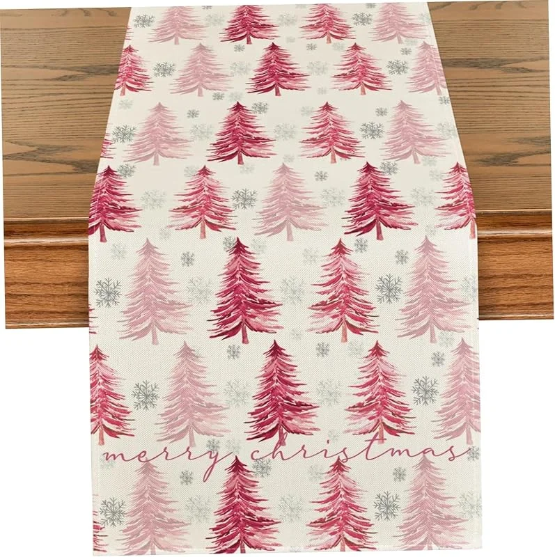 Marke: Joygoodta Weihnachts-Tischläufer, 33 x 183 cm, weiches Leinen, Baummuster, Weihnachts-Tischsets, saisonale Winter-Küche, Esstisch-Dekoration für Party — Küche & Haushalt