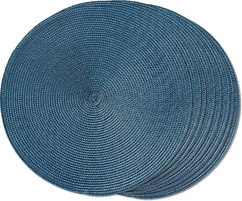 Marke: FunWheat FunWheat Runde geflochtene Tischsets für Esstisch, gewebt, waschbar, rutschfest, 38, 1 cm, Blau, 8 Stück — Advent und Tisch