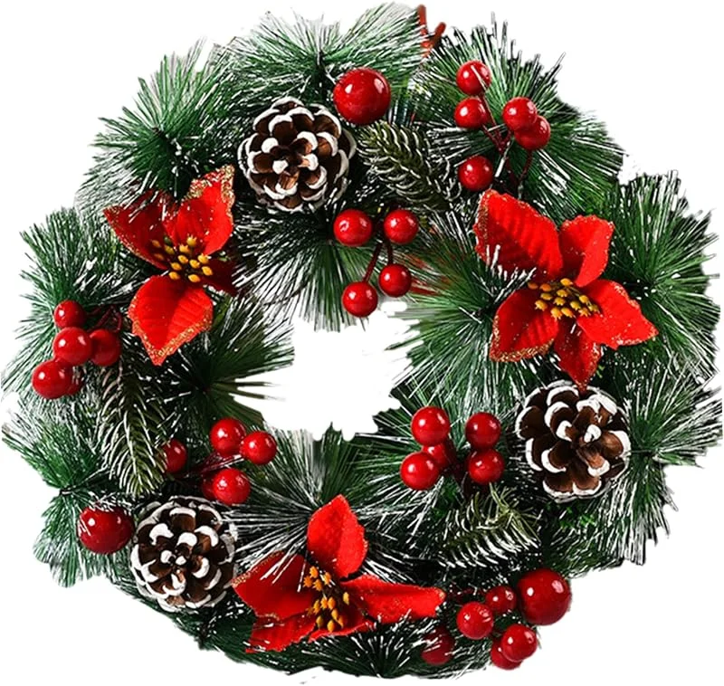 Marke: Yeory Weihnachten Türkranz Deko, Weihnachtskranz mit Beeren Weihnachtsstern Künstliche Blumenkranz Wandkranz für Karmin Fenster Weihnachten Party 32cm — Weihnachtsdeko