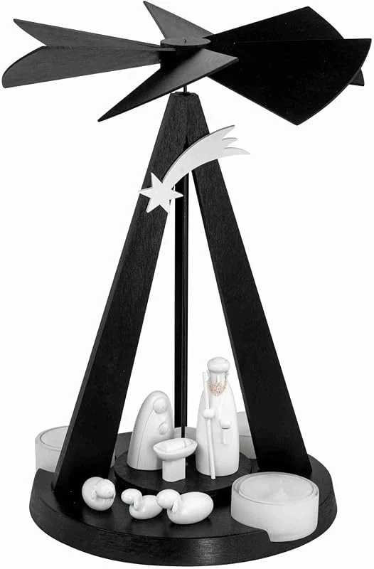Besuche den Seiffener Volkskunst-Store Seiffener Volkskunst Schalling, Weihnachtspyramide Pyramide aus dem Erzgebirge, Mini-Delta Pyramide, schwarz mit Christi Geburt 27 cm — Weihnachtsdeko