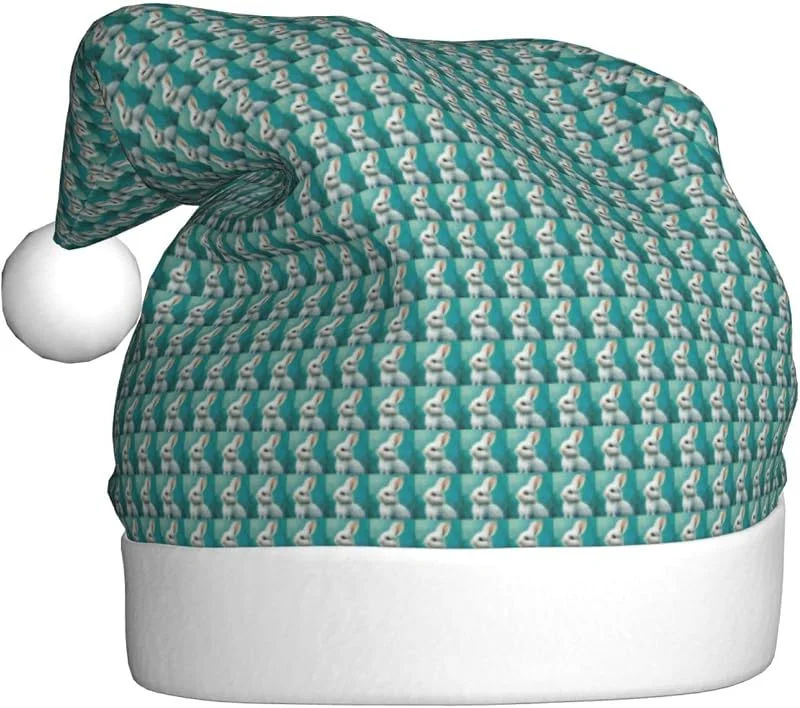 Marke: Tamiger Weihnachtsmützen mit niedlichem weißem Kaninchen-Aufdruck, saisonal — Weihnachtsmode