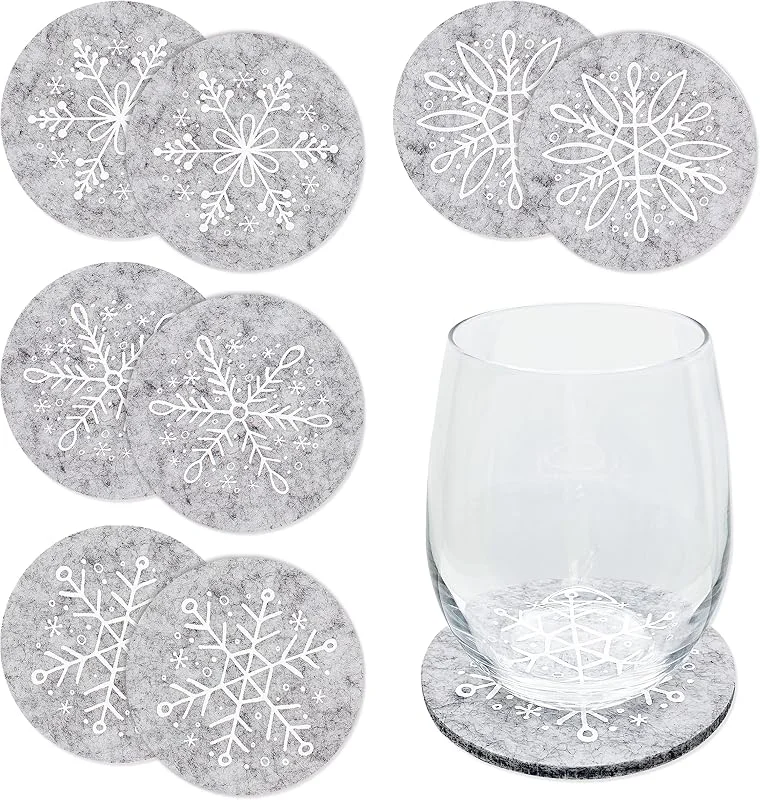 Besuche den Papierdrachen-Store Papierdrachen Filz-Untersetzer Weihnachten 2026 - Grau mit Einkristall-Motiv - 8 Stück - hochwertiger Druck - stilvolle & Festliche Tischdekoration — Advent und Tisch