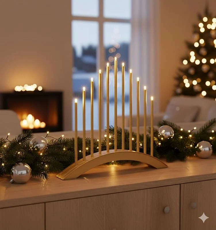 Besuche den MeLiTec-Store MeLiTec LED USB-C Stimmungsbogen Weihnachten, SL60, Gold, warmweiß (3000K), dimmbar (3 Stufen), 5h-Timer, kabellos inkl. Akku, IP20, Innen – modernes Dekorationslicht, Lichtbogen, Fensterlicht — Weihnachtsdeko