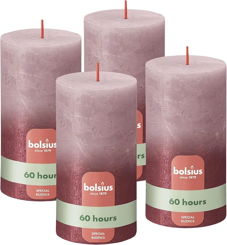 Besuche den bolsius-Store Bolsius Rustik Stumpenkerzen - Fading Metallic -Rose & Rot - 4er Pack - Lange Brenndauer 60 stunden - Unparfümiert - Enthält Natürliches Pflanzenwachs - Ohne Palmöl - 13 x 7 cm — Advent und Tisch