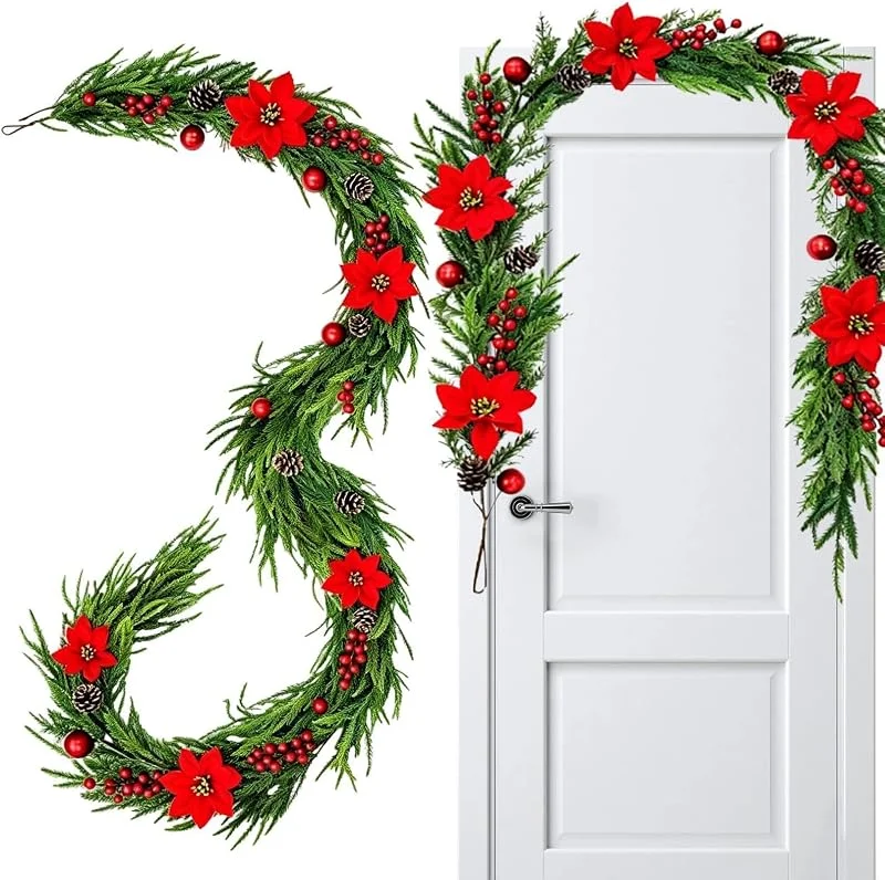 Marke: Generisch Weihnachtskranz mit Weihnachtsstern 1, 5 m Künstliche Dekoration mit Roten — Weihnachtsdeko