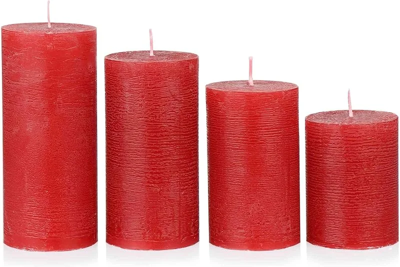 Besuche den NKlaus-Store NKlaus 4er Set Rustik Stumpenkerzen weinrot 8–14 cm Blockkerzen Wohndeko — Advent und Tisch