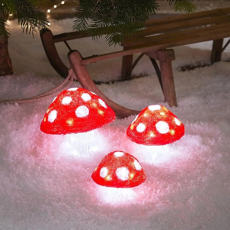 Besuche den Lights4fun-Store Lights4fun 3er Set LED Acryl Pilze innen und außen Weihnachtsfigur Weihnachtsdeko Weiß Weihnachtsbeleuchtung Außen