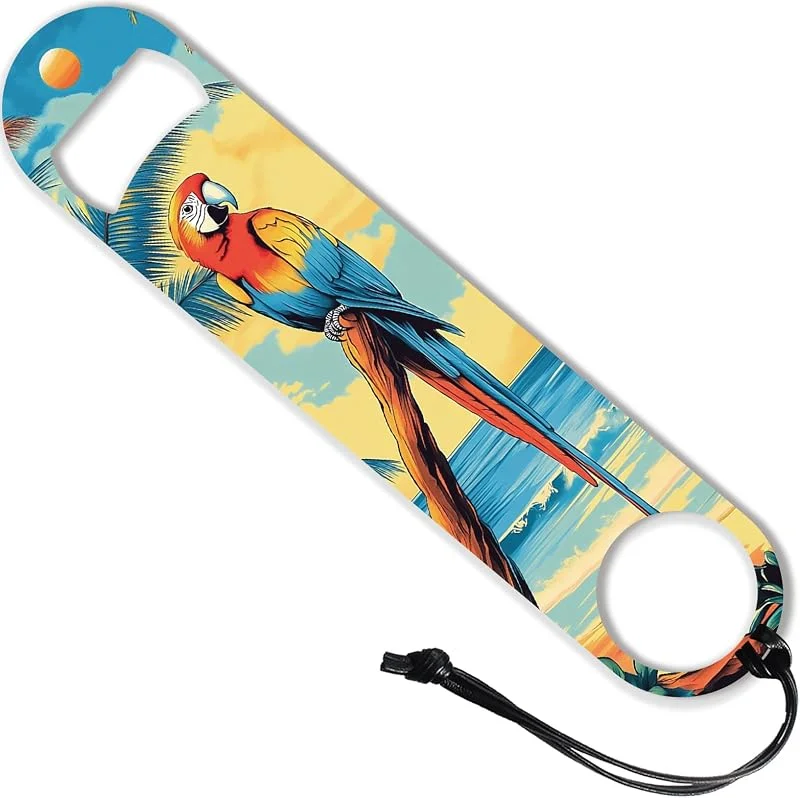Besuche den GLOBLELAND-Store GLOBLELAND Sommerstrand Papageien Kunst Flaschenöffner Aus Edelstahl Mit PU Lederkordel 7 Zoll Palmblätter Bierflaschenöffner Flacher Flaschenöffner Für Zuhause Bar Restaurant Kneipe Küche Restaurant — Wein und Festtafel