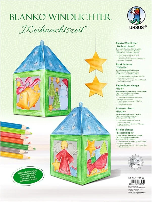 Besuche den Ursus-Store Ursus 1430003 - Windlichter blanco, Weihnachtszeit, hochweiß, ca. 10, 5 x 18, 5 x 10, 5 cm, 2 Stück, gelasert und genutet, aus Fotokarton, mit Bastelanleitung, für Jungen und Mädchen, ideal als Tischdeko — Advent und Tisch