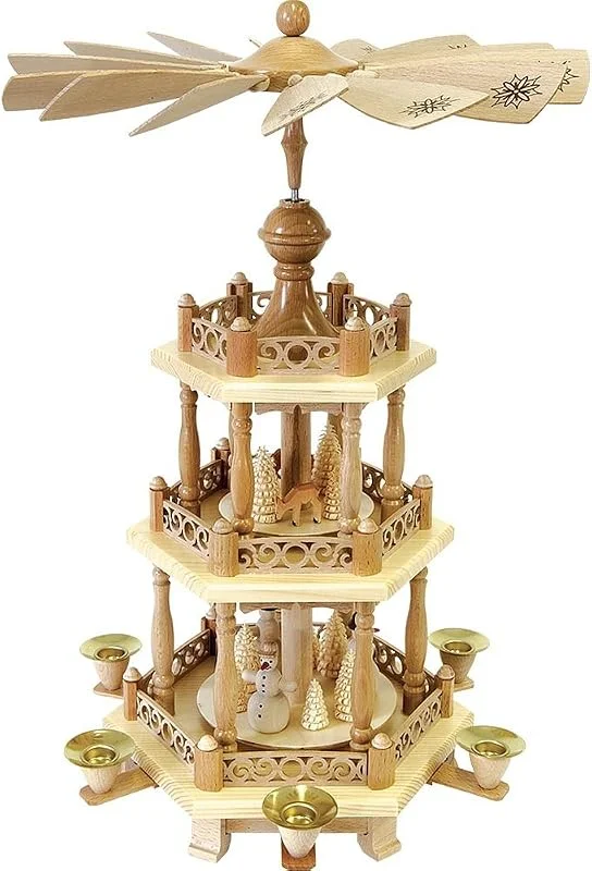 Marke: Richard Glässer Seiffen Weihnachtspyramide Schneemänner, 47 cm hoch, original Erzgebirge — Weihnachtsdeko