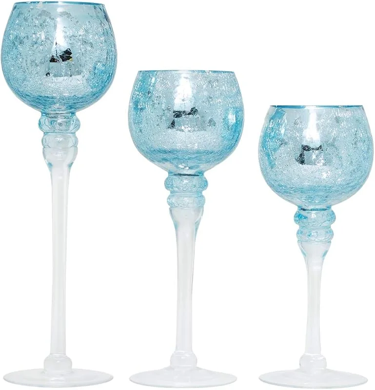 Marke: Hosley Hosley Teelichthalter aus Craquelé-Glas, verschiedene Farben, 30, 5 cm, 25, 4 cm, 22, 9 cm, 7-blau — Kerzenlicht Abendessen
