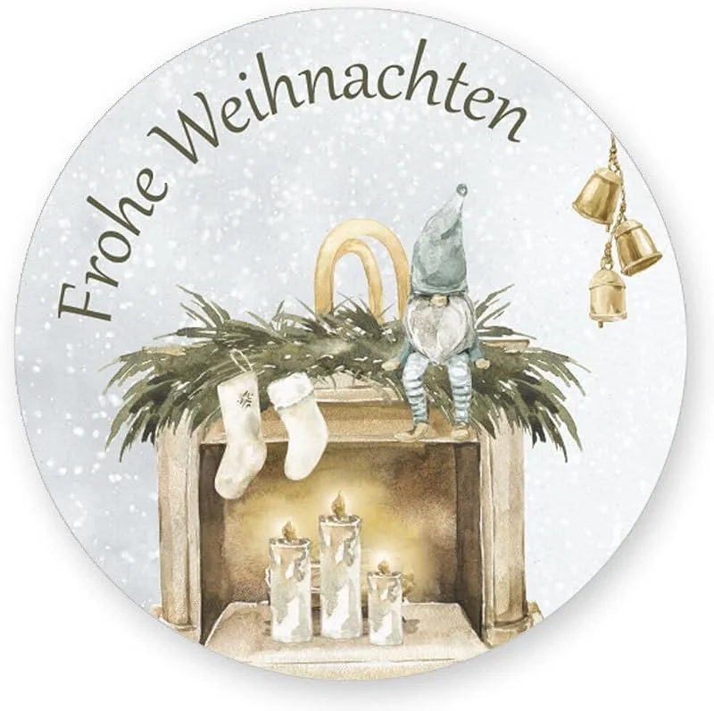 Marke: Paper-Media 50 Aufkleber FROHE WEIHNACHTEN - Weihnachtsmotiv Rund Ø 4, 5 cm, Besondere Anlässe Weihnachten, Motiv-Sticker — Geschenkverpackung