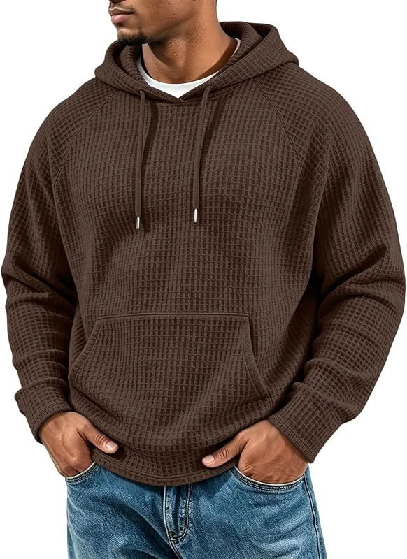 Marke: Generisch Generisch Herren Waffel Kapuzenpullover Hoodie Kängurutasche Kordelzug Langarm Sweatshirt Lässig Bequem Alltag Freizeit Sport Top. — Heizkleidung