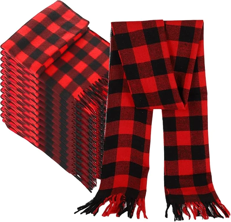 Marke: Faroby 12 Stück Tartan-Schals, 165 x 30 cm, doppelseitig karierte Winterschals für Damen und Herren, Stil 11 — Weihnachtsmode