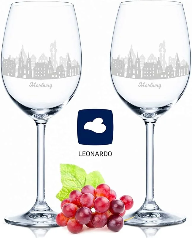 Besuche den GRAVURZEILE-Store GRAVURZEILE Weingläser mit Gravur - Skyline Marburg im Set - Hochwertige 360° Lasergravur - schönes Geschenk als Andenken, Souvenir oder für Sammler & Weingenießer zum Geburtstag — Wein und Festtafel