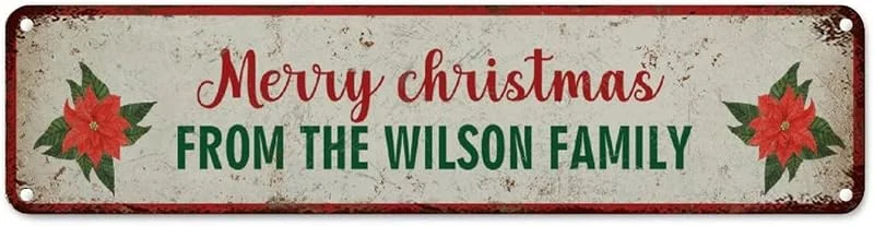 Marke: CowkissSign Merry Christmas From The Family Aluminium-Metallschild, individueller Bauernhaus-Weihnachtskranz, Metallschild, Neujahr, saisonales Metallschild, Schild, Qualität, Straßenschild für Wohnzimmer, 61 x — Weihnachtsdeko