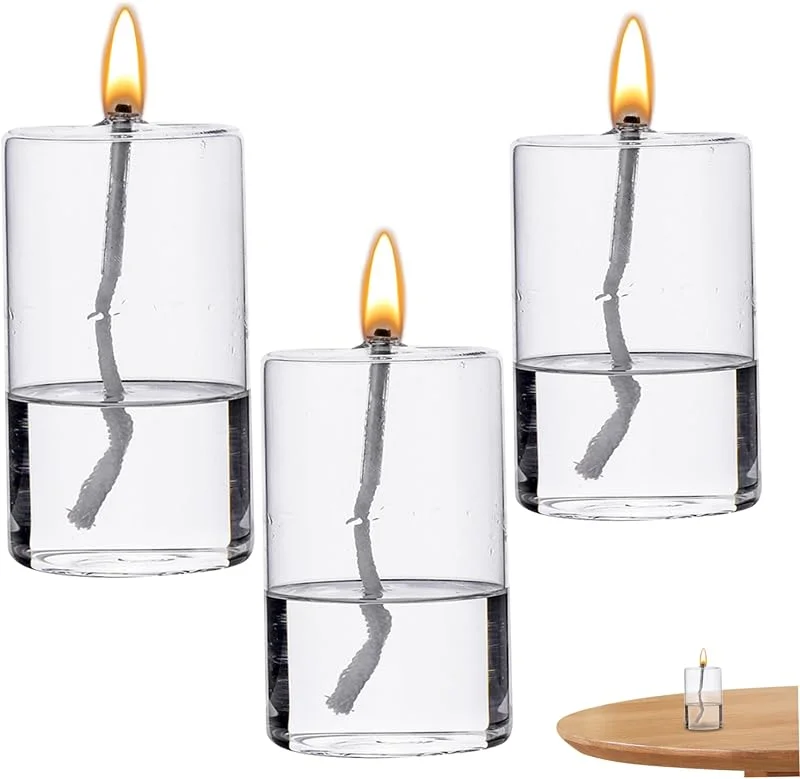 Marke: Wedhapy Öllampe aus Glas 3 Stück rund transparent rauchfrei nachfüllbar dekorative Ölkerze geruchsfreie Öllampe für Esstisch Hochzeitsdekoration Öllampe Ölbrenner aus Glas Ölkerze rauchfreie Kerzen — Kerzenlicht Abendessen