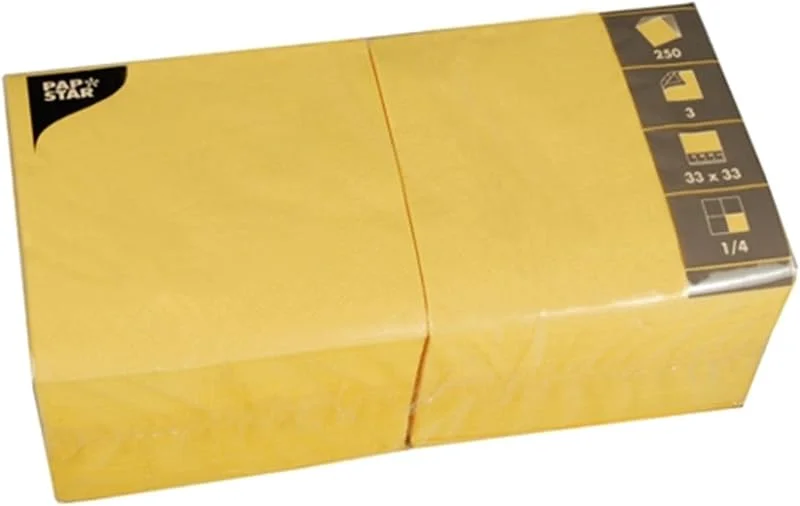 Besuche den PAPSTAR-Store PAPSTAR Serviette, Tissue, 3lagig, 1, 4 Falz, 33 x 33 cm, goldgelb (250 Stück), Sie erhalten á 250 Stück — Advent und Tisch