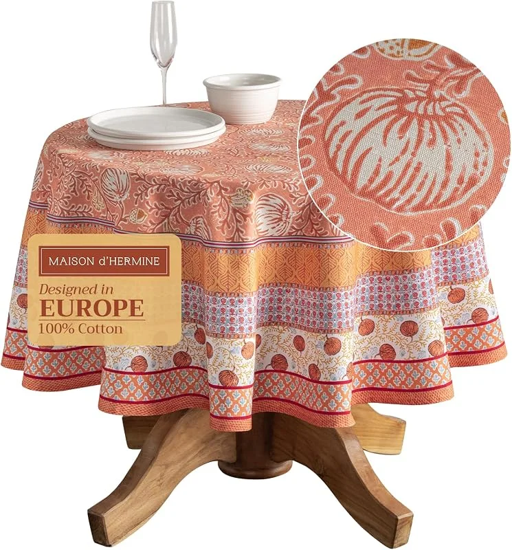 Besuche den Maison d' Hermine-Store Maison d' Hermine Tischdecke, rund, 100% Baumwolle, wiederverwendbar, dekorativ, für den Alltag, Esszimmer, Bauernhaus, Zuhause, Party, Feste und Hochzeit, 160 cm, Erntefest — Küche & Haushalt