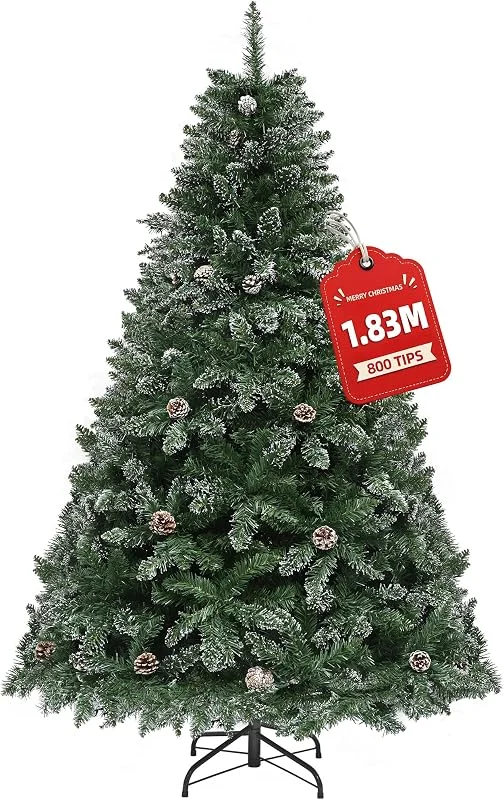 Besuche den YITAHOME-Store YITAHOME 182cm Künstlicher Weihnachtsbaum mit Schnee & Kiefernzapfen, ca. 880 Spitzen, Naturgetreu Tannenbaum mit Metallständer & Klappsystem, Schnellaufbau für Zuhause Geschäfte, 182 x Φ105cm — Advent und Tisch