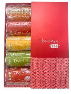 Besuche den Khla-Store Khla - 5 Asiatischer Tee Geschenkset - Angkor, Chaï, Earl Grey, Senteurs du soir et Detox- Loser Tee Bio - Kräutertees - Blauer, Grüner, Weißer Tee - Tea Geschenkbox für Frauen, Männer — Geschenkverpackung