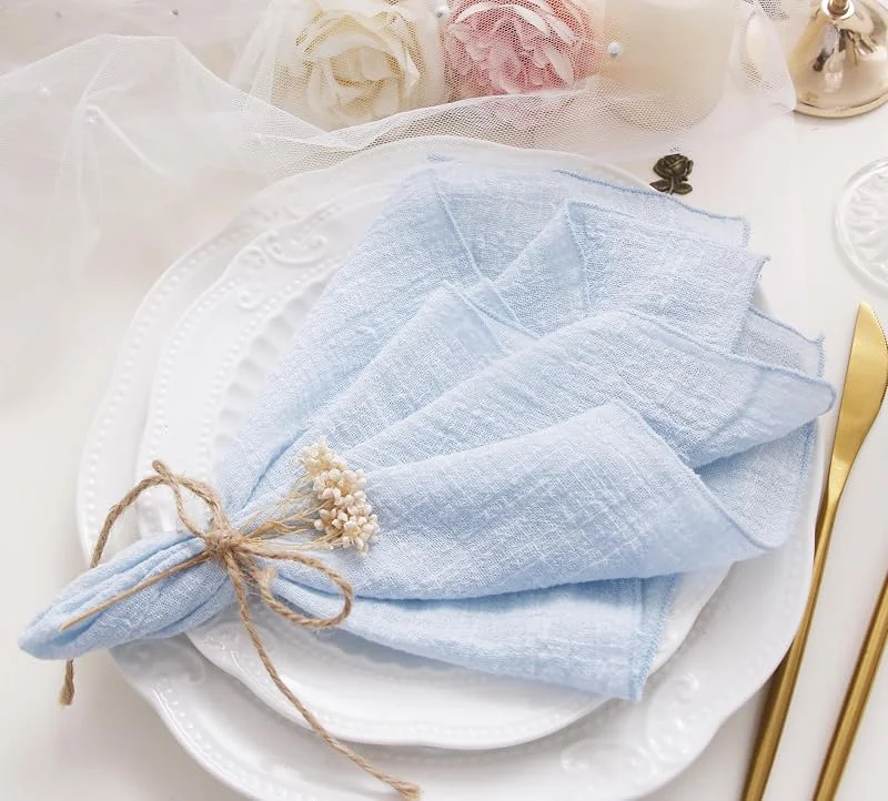 Marke: JINVASE Servietten-Set, 10 Stück, 100% natürliche, weiche Baumwolle, waschbare Gaze-Servietten, ideal für Hochzeiten, dekorativ, Dinnerpartys, Familie und den täglichen Gebrauch (hellblau, 10 Stück) — Advent und Tisch