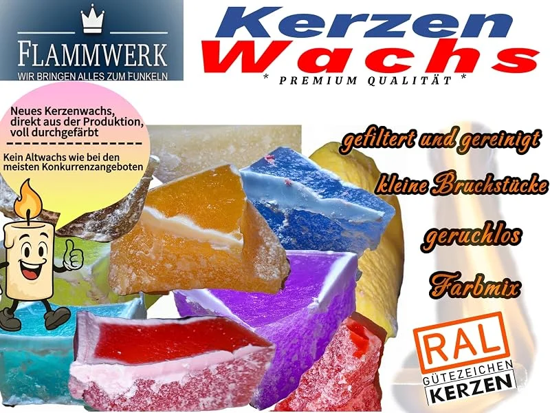 Marke: FLAMMWERK Paraffinwachs - Wachsreste für DIY Kerzen - Kerzenwachs zum Gießen - Wachsbruch - Wachsbrocken - Wachsstücke - bunter Farbix (2, Kilogramm) — Kerzenlicht Abendessen