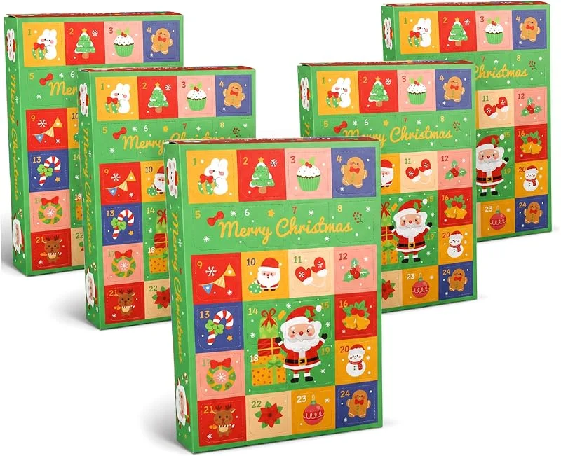 Marke: StaZamor 5 leere Adventskalender-Boxen zum Befüllen mit 24 Rastern, selbst befüllbarer Papierkalender mit klassischem Weihnachtsmuster, Feiertags-Countdown-Bastelset — Advent und Tisch