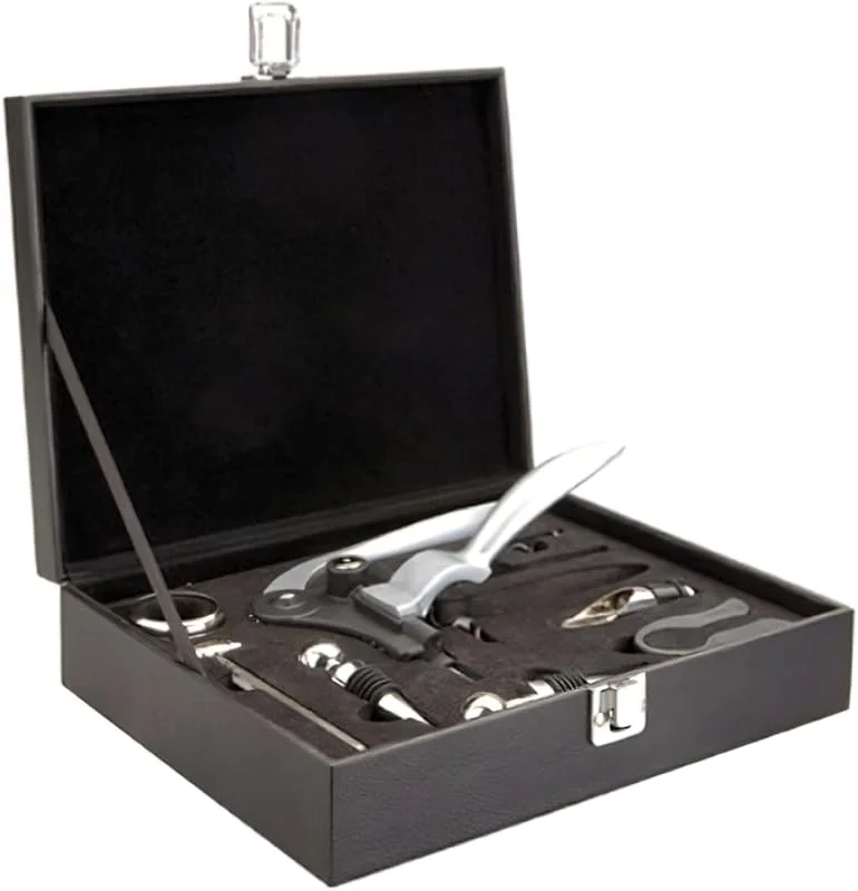 Marke: IBILI ibili 781601 Weinzubehör-Set "Luxe" 9-teilig im Koffer, Edelstahl, silber, schwarz, 26 x 21 x 6 cm, 10 Einheiten — Wein und Festtafel