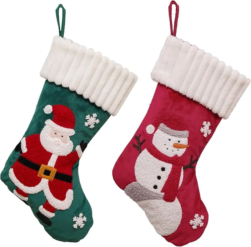 Marke: SEDEX SEDEX Weihnachtsstrumpf-Set, 45, 7 cm, groß, Weihnachtsmann, Schneemann, traditionelle Feiertagsparty-Dekoration, rot-weiße Socken, Dekoration für Kamin, Baum, hängende Ornamente, Geschenktüten für — Weihnachtsdeko