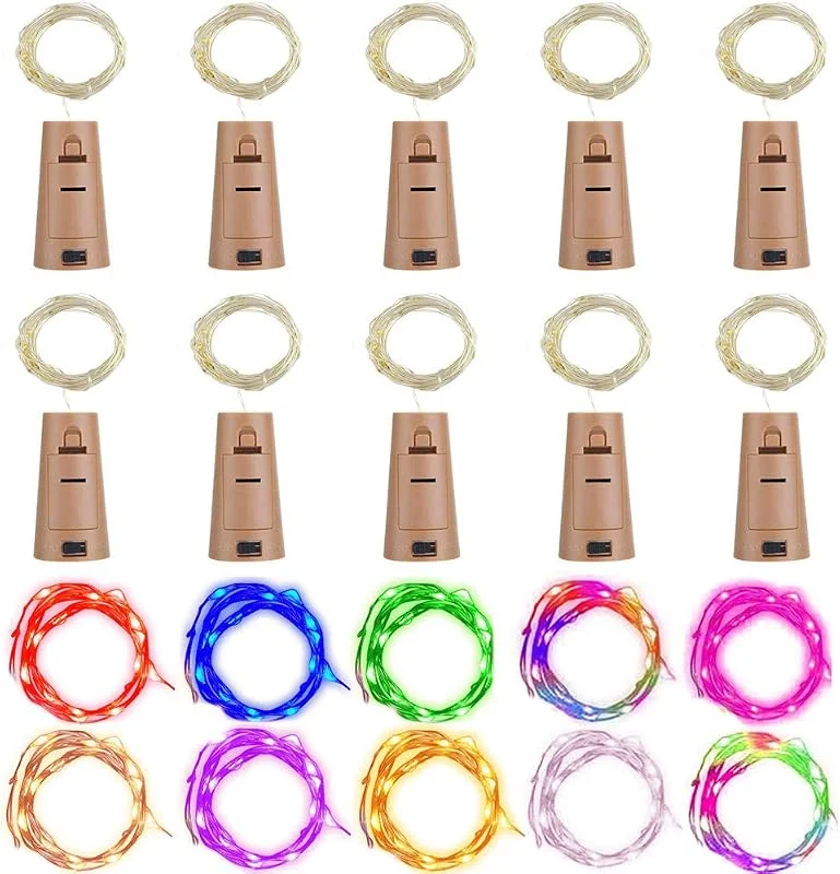 Marke: RcStarry Flaschenlicht lichterkette, RcStarry Weinflaschen LED lichterkett, 10er stück Mini-Lichterkette 2M 20 Leds Silberdraht Licht Sternenlicht für Flasche DIY, Weihnachten, Hochzeit, Halloween (bunte) — Weihnachtsbeleuchtung