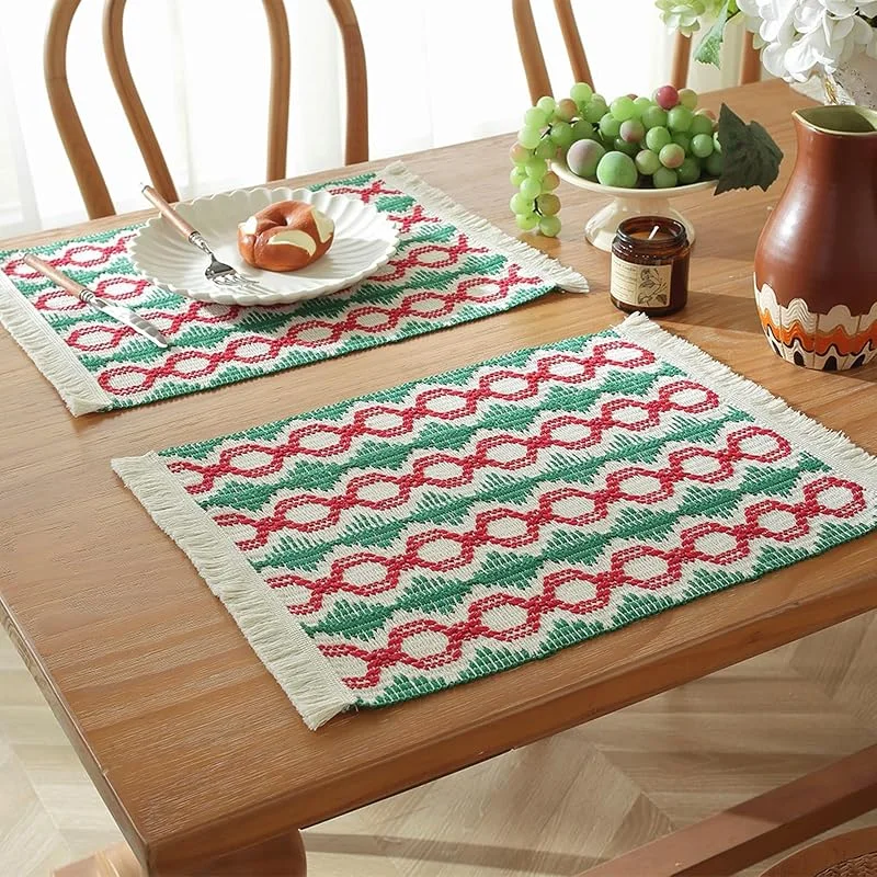 Besuche den Epinki-Store Epinki 2er Set Tischset Abwaschbar Personalisiert Quadratisch 45x35CM, Baumwolle Leinen Platzdeckchen Deko Geflochten mit Laternen Muster, Tischuntersetzer Couchtisch Bunt für Speisetisch Hotel — Küche & Haushalt
